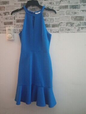Blue Halter Fit-and-Flare Dress By London Times